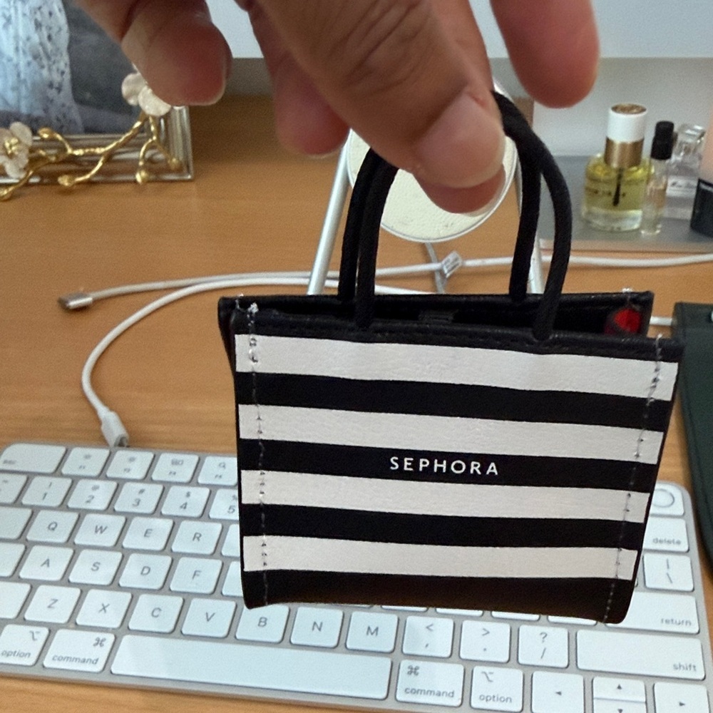 Collectors piece Sephora Striped Black and White Mini Bag keychain